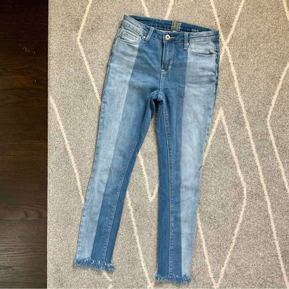 True Craft Light and Medium Wash Skinny Jeans with Frayed Hem - Picture 1 of 5